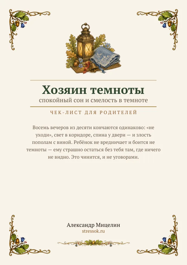 Чек-лист «Хозяин темноты» — настоящая страница из набора
